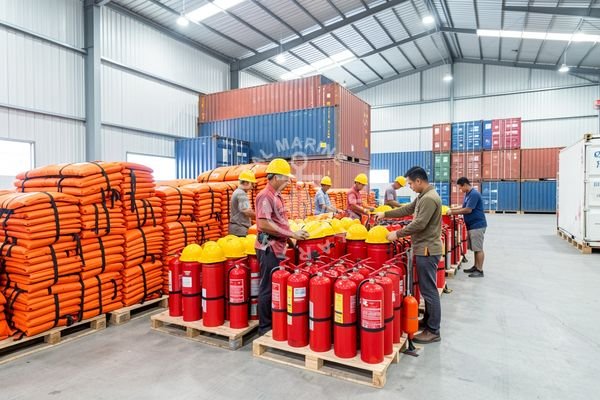 Contoh life raft dan alat pemadam kebakaran di atas kapal